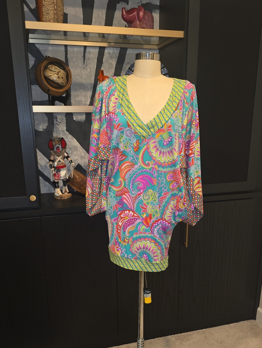 Trina Turk Aqua & Yellow Paisley V-Neck Tunic